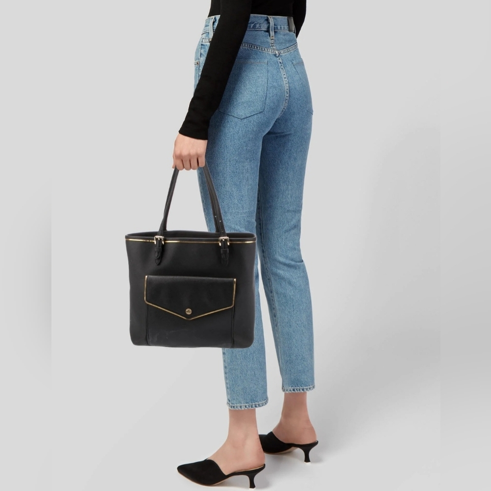Michael Kors "Saffiano Frame" Jet Set Medium Tote Purse Black Leather Authentic